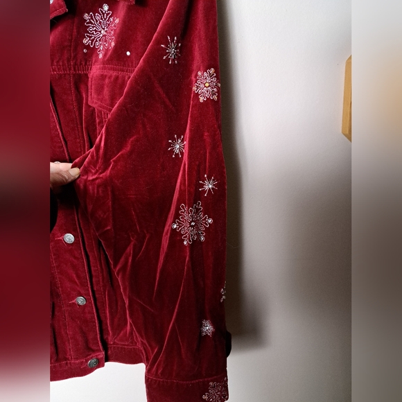 Quacker Factory - Red Velvet Snowman Jacket - Size 2X - Winter Snow Flakes - Picture 9 of 14